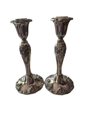 Godinger 20th Century Baroque Silverplated 8 in. Candlesticks set of 2, Vintage
